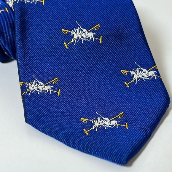 Rare Polo Ralph Lauren Hand Made in Italy Navy All Over Logo Polo Horses Tie - Picture 5 of 11